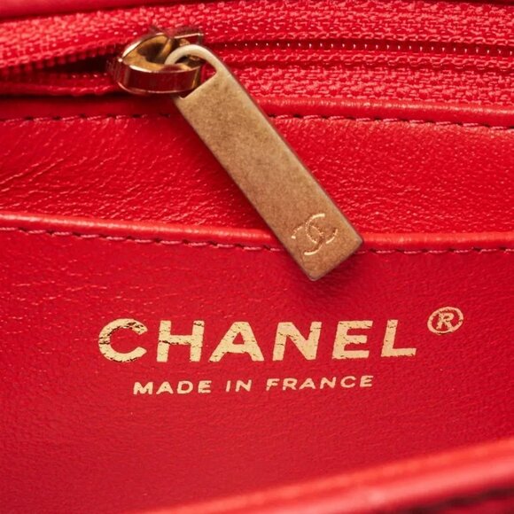 Chanel Red Quilted Lambskin Leather Classic Square Mini Flap Bag - Picture 7 of 9